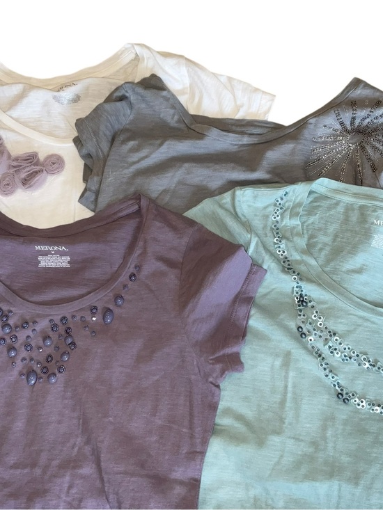 Merona Tops - Merona Short-Sleeve Embellished Tee Trio in Lavender, Mint, Gray, White